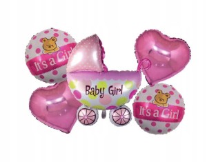 ZESTAW BALONÓW BABY SHOWER RÓŻOWY WOŻEK