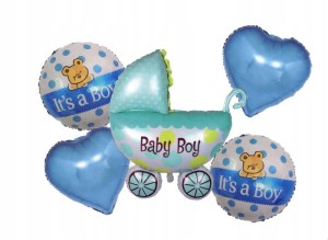 ZESTAW BALONÓW BABY SHOWER NIEBIESKI WÓZEK