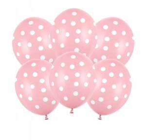 Balony gumowe różowe w kropki 6 szt IMPREZA PARTY BABYSHOWER