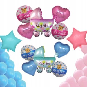 Zestaw balonów BABY SHOWER 24szt CHŁOPIEC DZIEWCZYNKA WÓZEK