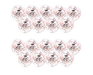 Balony transparentne 60 urodziny nadrukiem konfetti ROSE GOLD 20