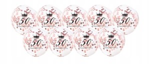 Balony transparentne 50 urodziny nadrukiem konfetti ROSE GOLD 10