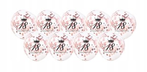 Balony transparentne 18 urodziny konfetti ROSE GOLD 10 szt