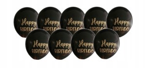 Balony gumowe metaliczne CZARNE z nadrukiem happy birthday urodziny 10 szt