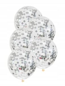Duże balony transparentne konfetti SREBRNE 5 szt