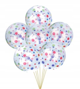 ZESTAW BALONY transparentnych kolorowe kropki 6szt