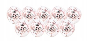 Balony transparentne 40 urodziny nadrukiem konfetti ROSE GOLD 10