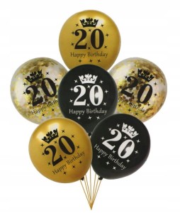 ZESTAW BALONY 20 dwudzieste urodziny PARTY 6szt