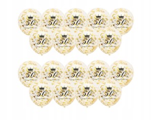 Balony transparentne 50 urodziny konfetti ZŁOTE 20