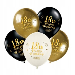 Balony lateksowe złoty czarny 18 urodziny 5 sztuk IMPREZA PARTY URODZINY