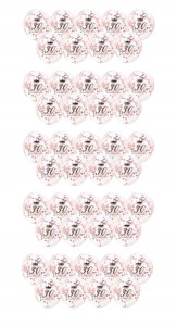 Balony transparentne 30 urodziny nadrukiem konfetti ROSE GOLD 50 szt