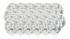 Duże balony transparentne konfetti SREBRNE 20 szt