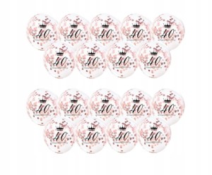 Balony transparentne 40 urodziny nadrukiem konfetti ROSE GOLD 20