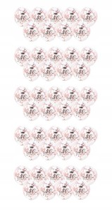 Balony transparentne 40 urodziny nadrukiem konfetti ROSE GOLD 50