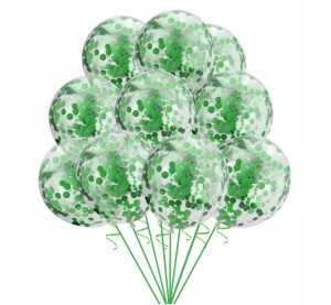 Duże balony transparentne konfetti ZIELONE 20 szt