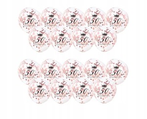 Balony transparentne 50 urodziny nadrukiem konfetti ROSE GOLD 20