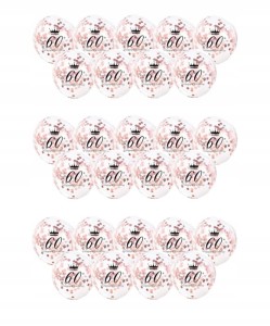 Balony transparentne 60 urodziny nadrukiem konfetti ROSE GOLD 30