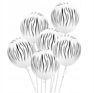 Duże balony gumowe Zebra białe cętki paski 20 szt zwierzęta zoo safari