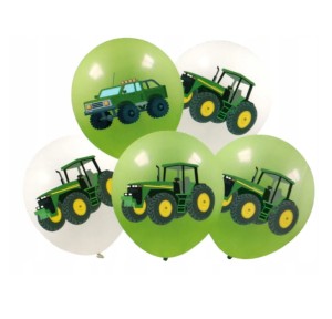 Balony gumowe zielone białe TRAKTOR 5 szt IMPREZA PARTY URODZINY