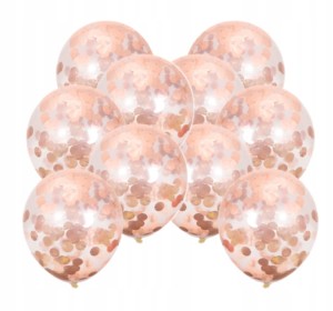 Duże balony transparentne konfetti rose gold 10szt