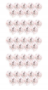 Balony transparentne 50 urodziny nadrukiem konfetti ROSE GOLD 50