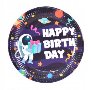 TALERZYKI urodzinowe planeta happy birth day 6 szt