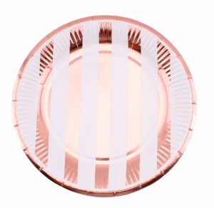 Talerzyki papierowe ROSE GOLD PASKI 18cm party