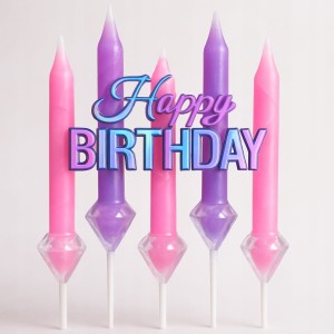 Świeczki Różowo-Fioletowe + Topper Happy Birthday Fade – Zestaw 6 szt.