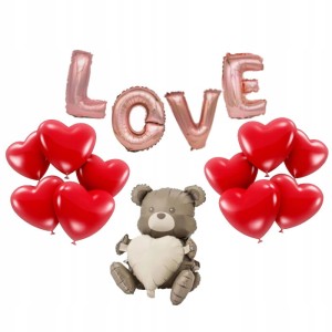 Zestaw balonów 15szt WALENTYNKI MIŚ 3D SERCE LOVE IMPREZA PARTY